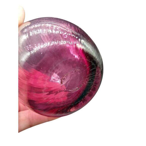 Vtg Hand Blown Cranberry Glass Creamer Ribbed Swirl Applied Handle 5" Small - Picture 7 of 12